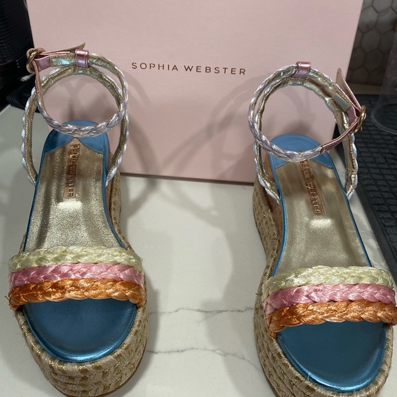 Sophia Webster Wedges Heels Ines Espadrille Metallic Cork Shoes 8 - Picture 4 of 12